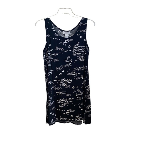 vintage 90s jennifer Moore black & white Fish print tank dress - Picture 1 of 7